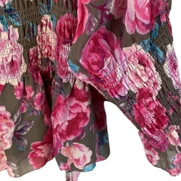 Torrid Crinkle Chiffon Pink Floral Smocked  Off Shoulder Long Sleeve Top 4X - Picture 8 of 11